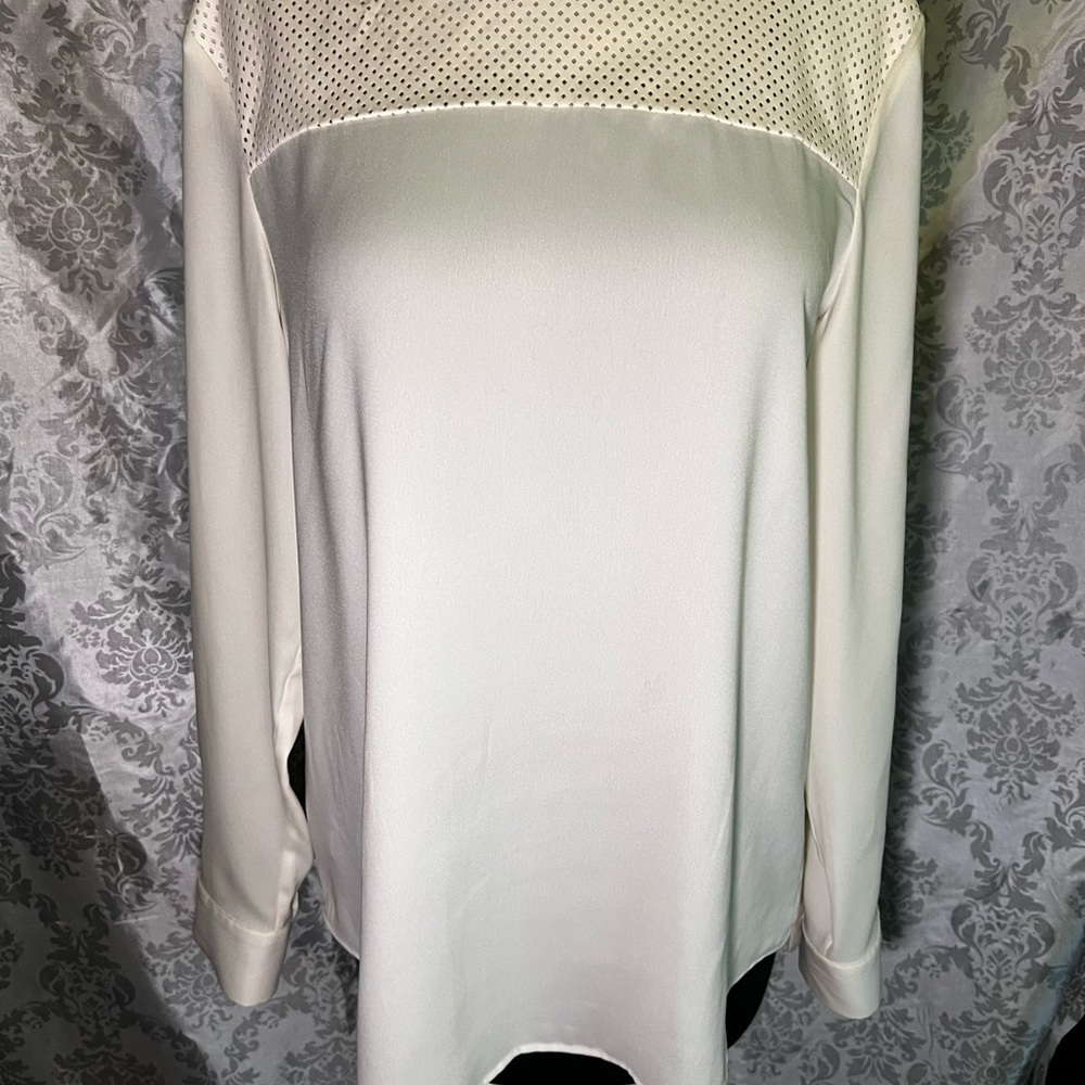 Ann Taylor Faux Leather Detailed Ivory Women's  Top